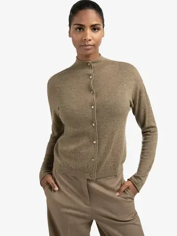 Yaya Knitted Cardigan with High Neckline Capers Melange