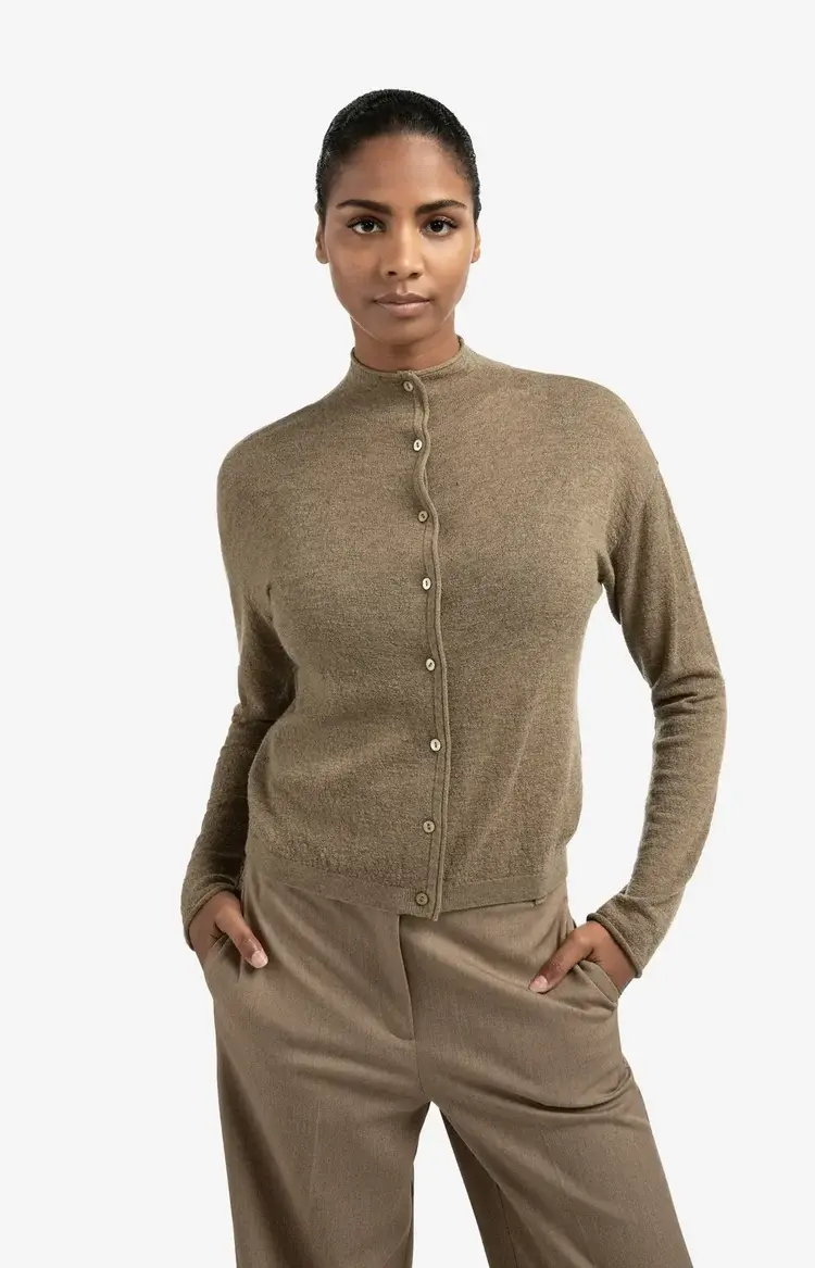 Yaya Knitted Cardigan with High Neckline Capers Melange