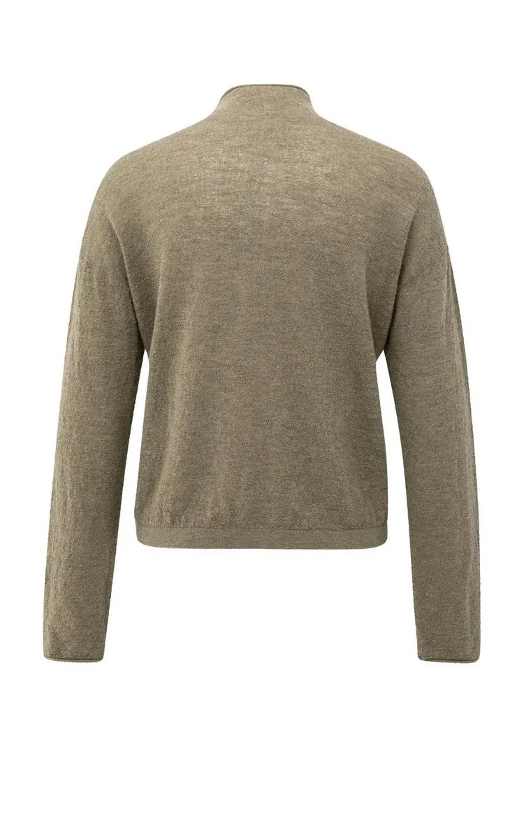 Yaya Knitted Cardigan with High Neckline Capers Melange