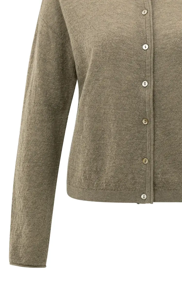 Yaya Knitted Cardigan with High Neckline Capers Melange