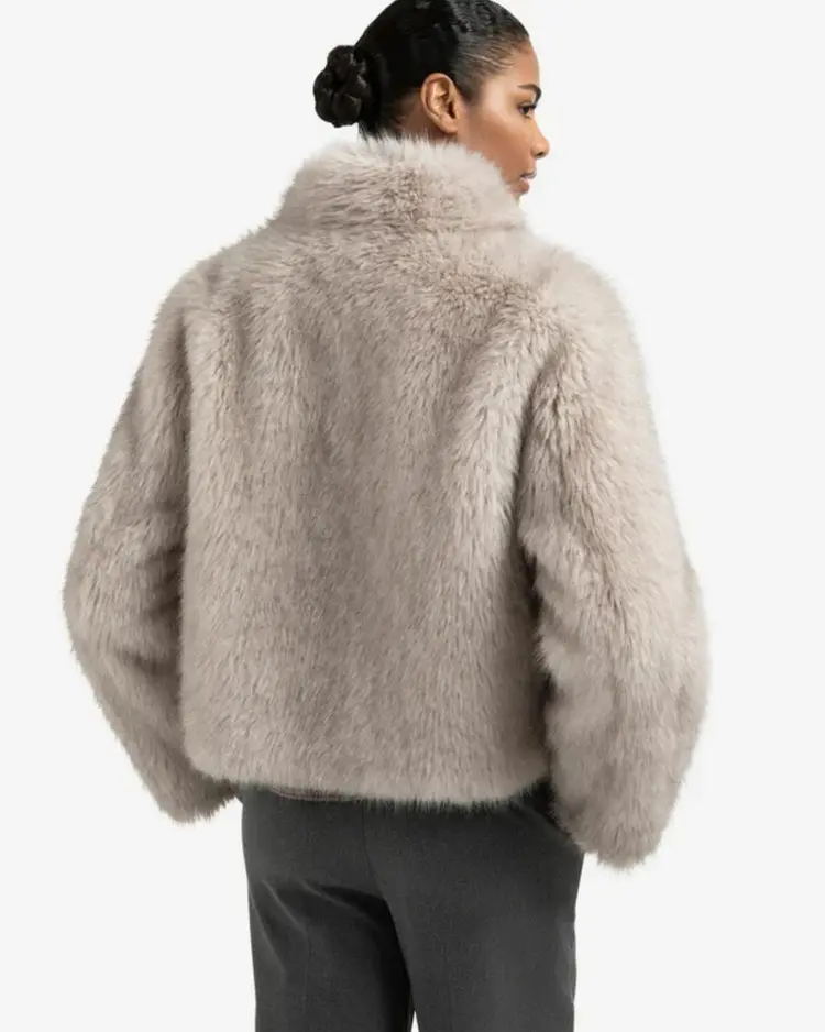 Yaya Faux fur Jacket with Stand-up Collar Light Grey
