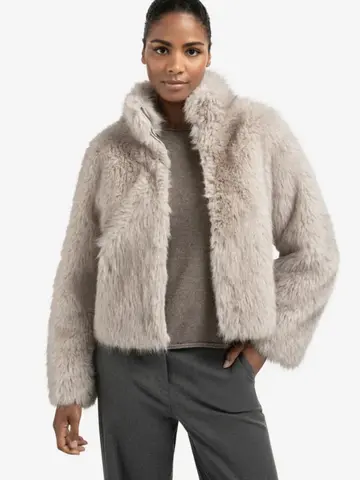 Yaya Faux fur Jacket with Stand-up Collar Light Grey