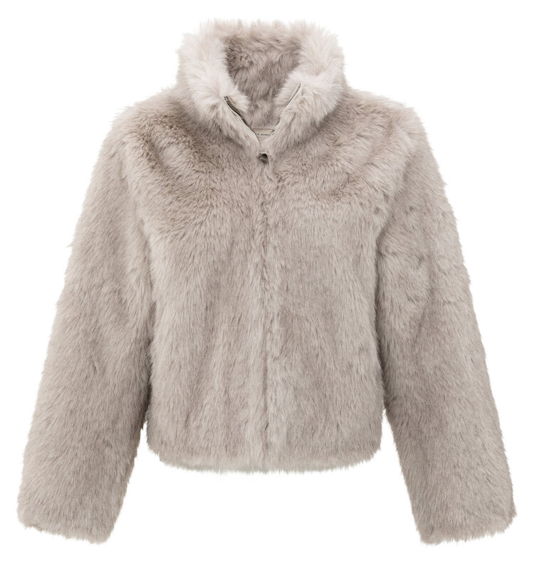 Yaya Faux fur Jacket with Stand-up Collar Light Grey