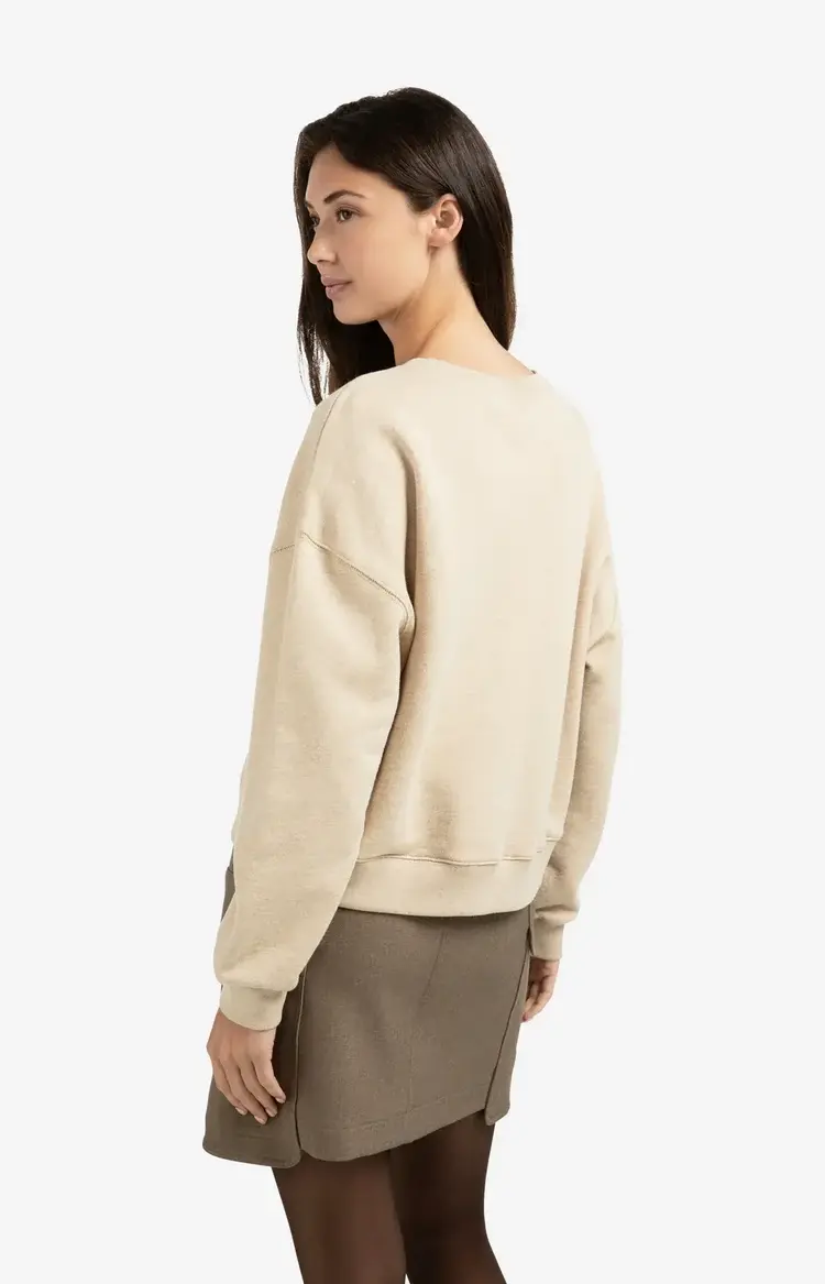 Yaya Sweater with Round Neck and Dropped Shoulders Yellow Sand Beige Melange