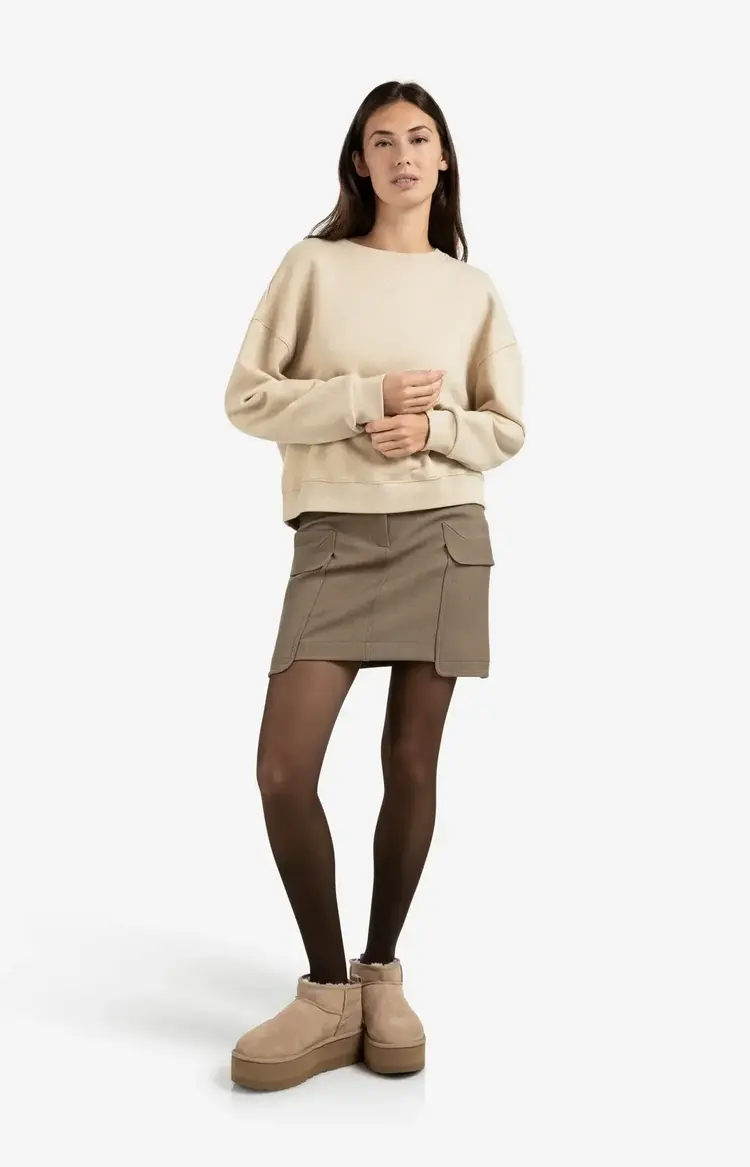 Yaya Sweater with Round Neck and Dropped Shoulders Yellow Sand Beige Melange