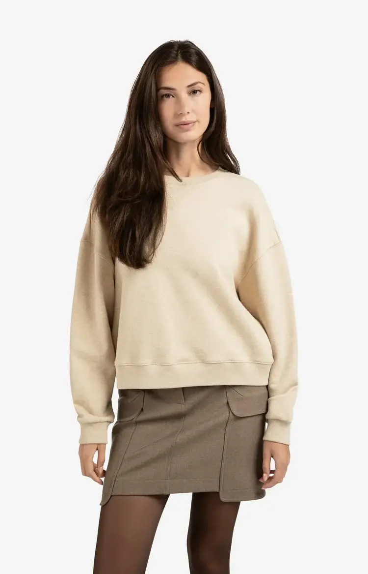 Yaya Sweater with Round Neck and Dropped Shoulders Yellow Sand Beige Melange