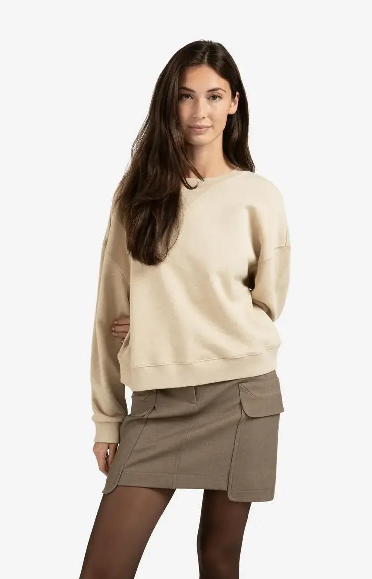 Yaya Sweater with Round Neck and Dropped Shoulders Yellow Sand Beige Melange