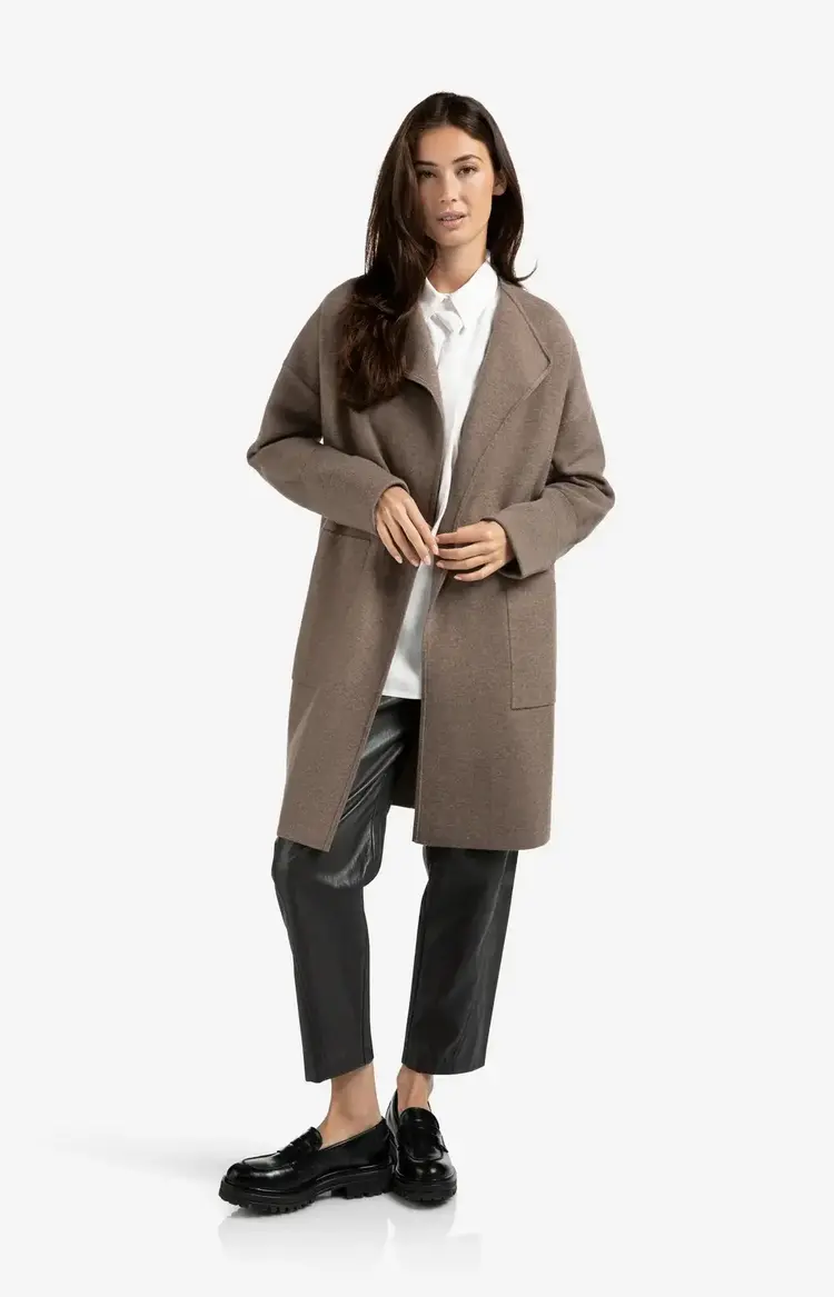 Yaya Long Coatigan with Patch Pockets Brown Melange