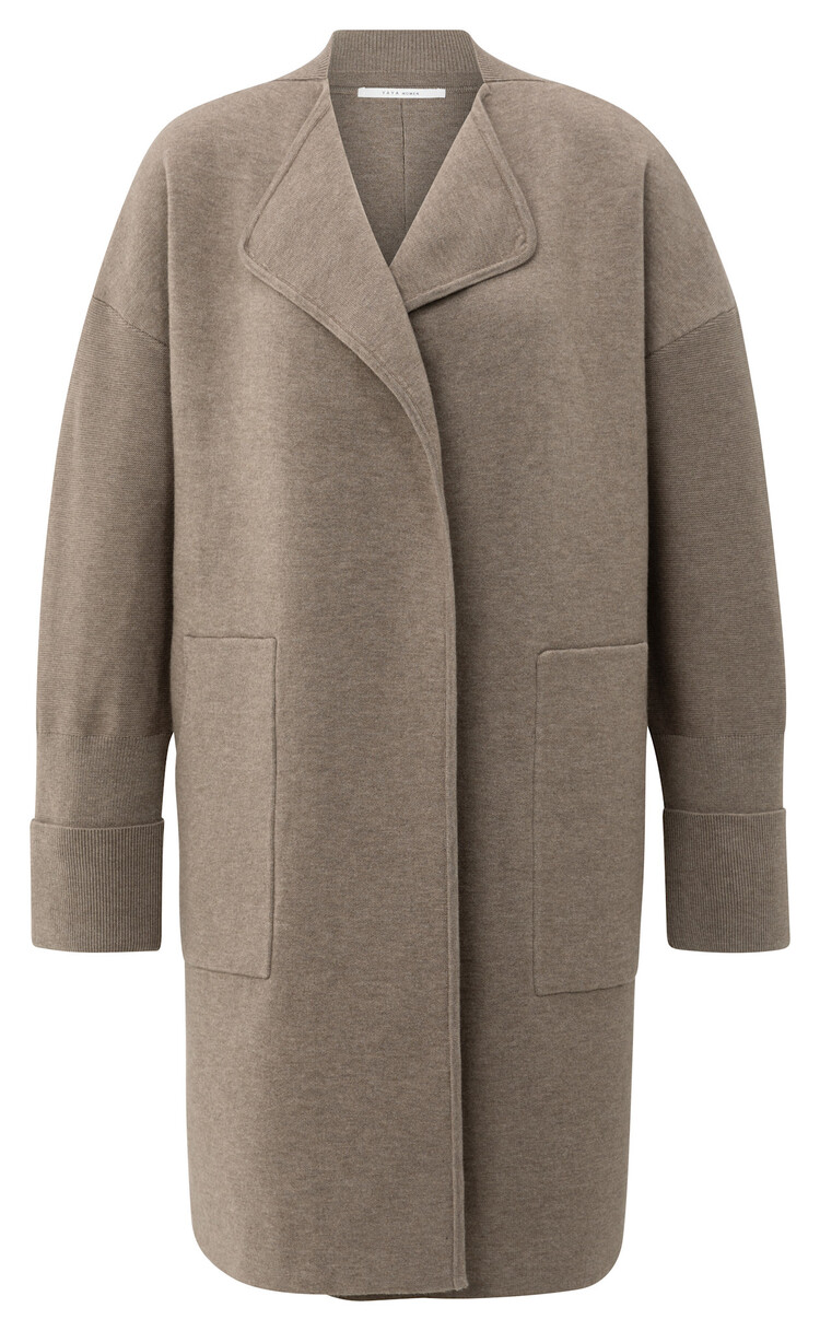 Yaya Long Coatigan with Patch Pockets Brown Melange