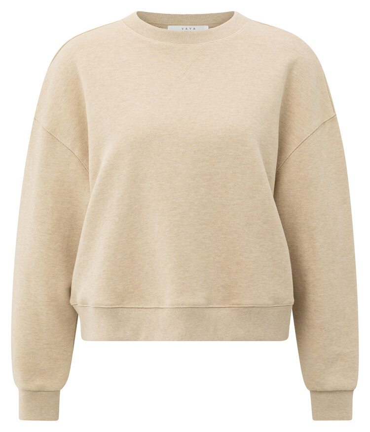 Yaya Sweater with Round Neck and Dropped Shoulders Yellow Sand Beige Melange