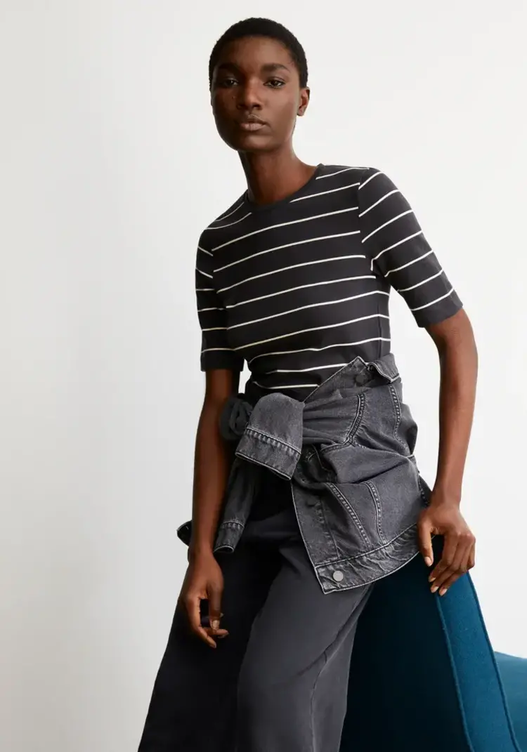 Armedangels Jaanisara Fine Stripe Shirt Dark Steel-Oatmilk