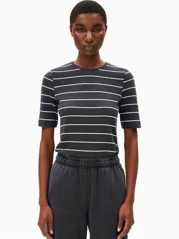 Armedangels Jaanisara Fine Stripe Shirt Dark Steel-Oatmilk