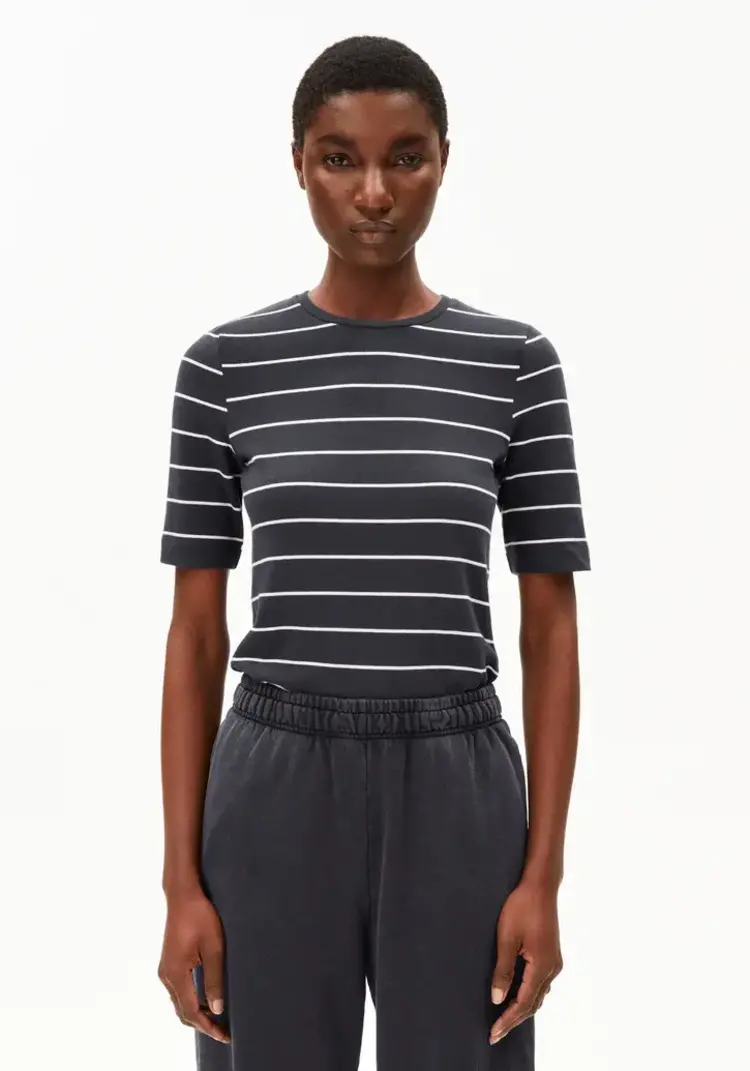 Armedangels Jaanisara Fine Stripe Shirt Dark Steel-Oatmilk