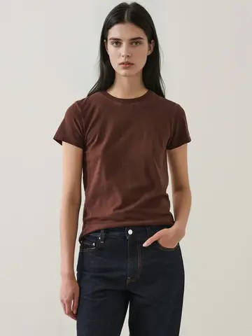 Patrick Assaraf Iconic Sublime Fitted Crew T-Shirt Raw umber