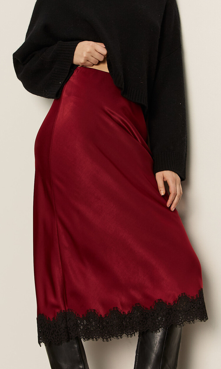 Sanctuary Slip Skirt with Lace Crimson