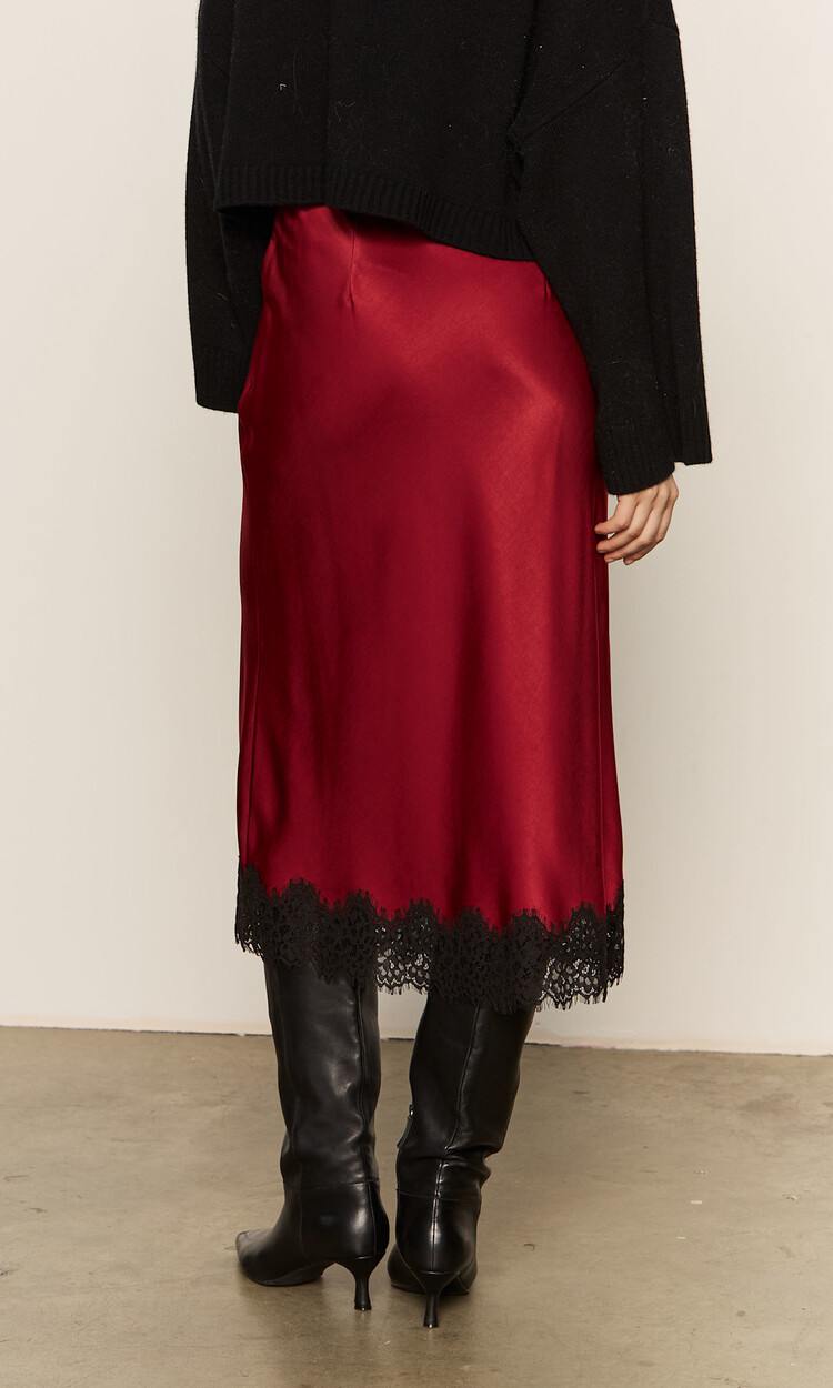 Sanctuary Slip Skirt with Lace Crimson