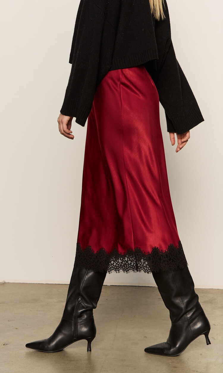 Sanctuary Slip Skirt with Lace Crimson