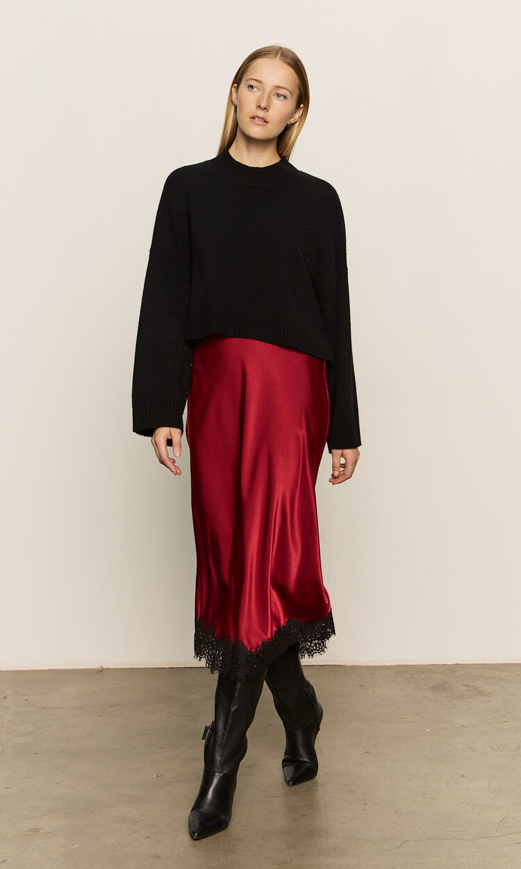 Sanctuary Slip Skirt with Lace Crimson