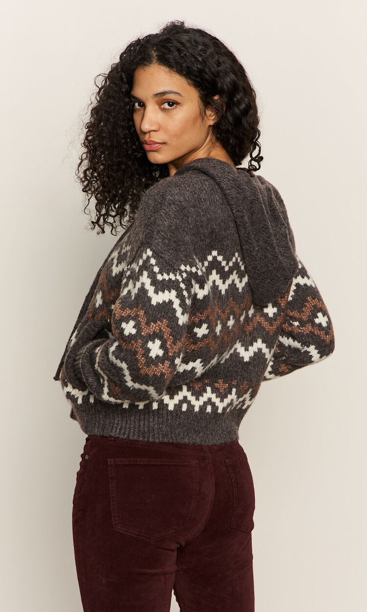 Sanctuary Zip-Up Fairisle Hoodie Mocha Fairisle