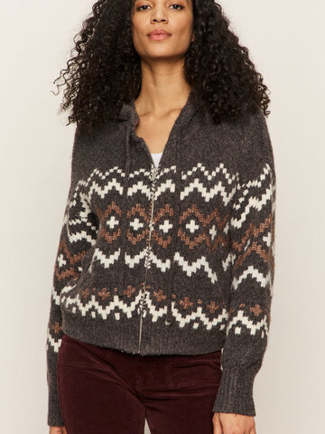 Sanctuary Zip-Up Fairisle Hoodie Mocha Fairisle