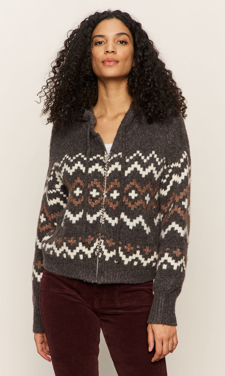 Sanctuary Zip-Up Fairisle Hoodie Mocha Fairisle