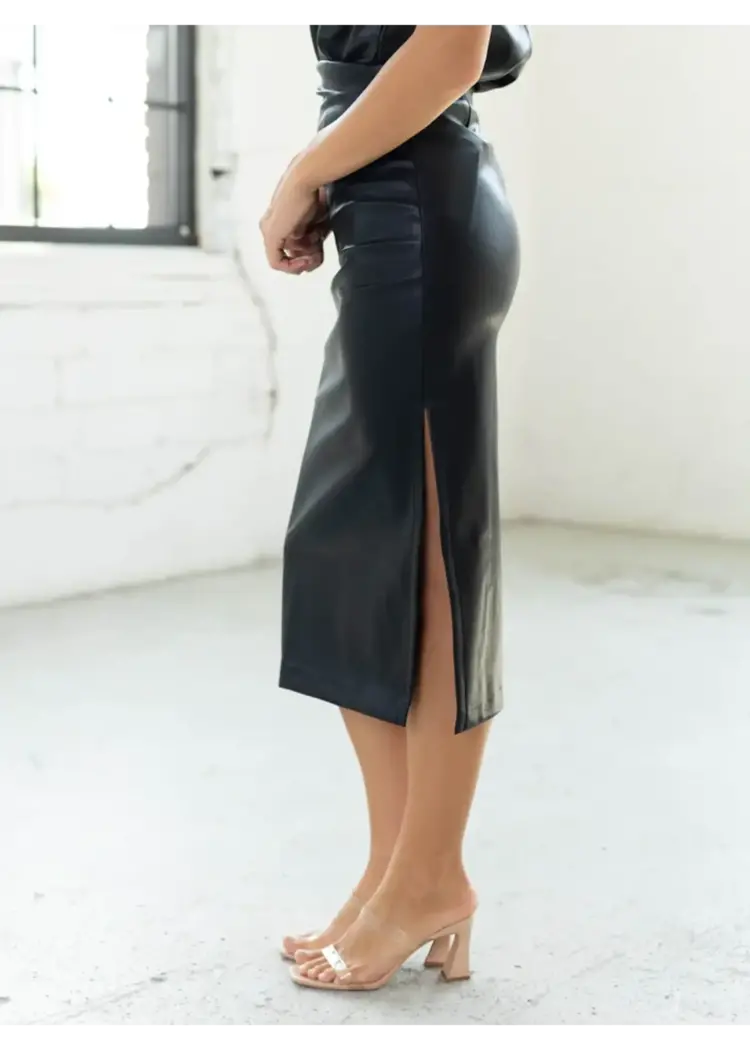 Colette Side Ruched Midi Skirt Black