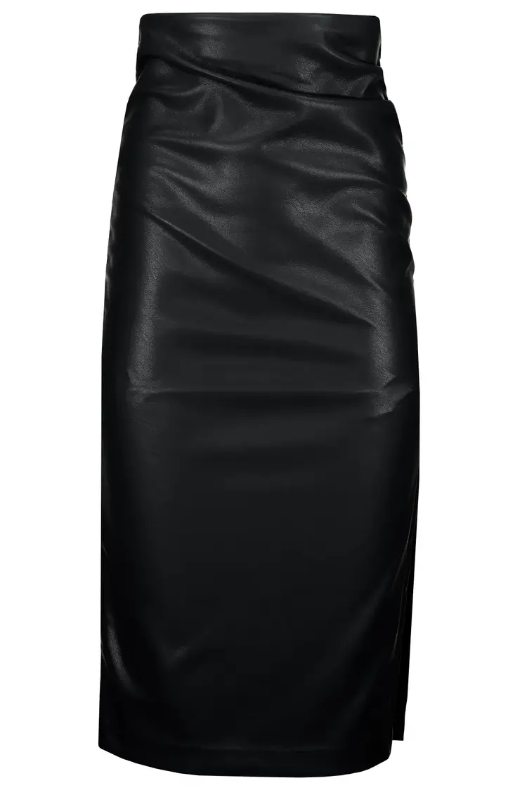 Colette Side Ruched Midi Skirt Black