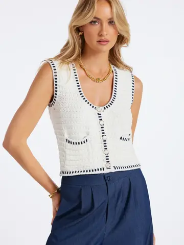 Luxe Crochet Sweater Vest Ivory