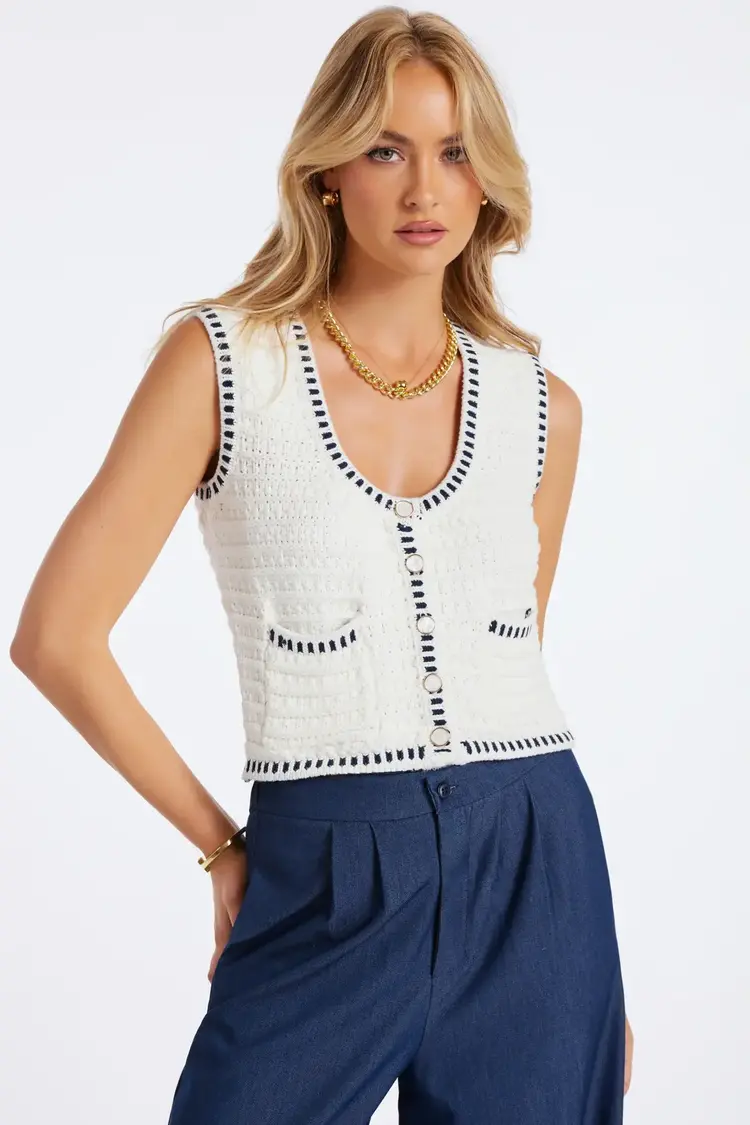 Luxe Crochet Sweater Vest Ivory