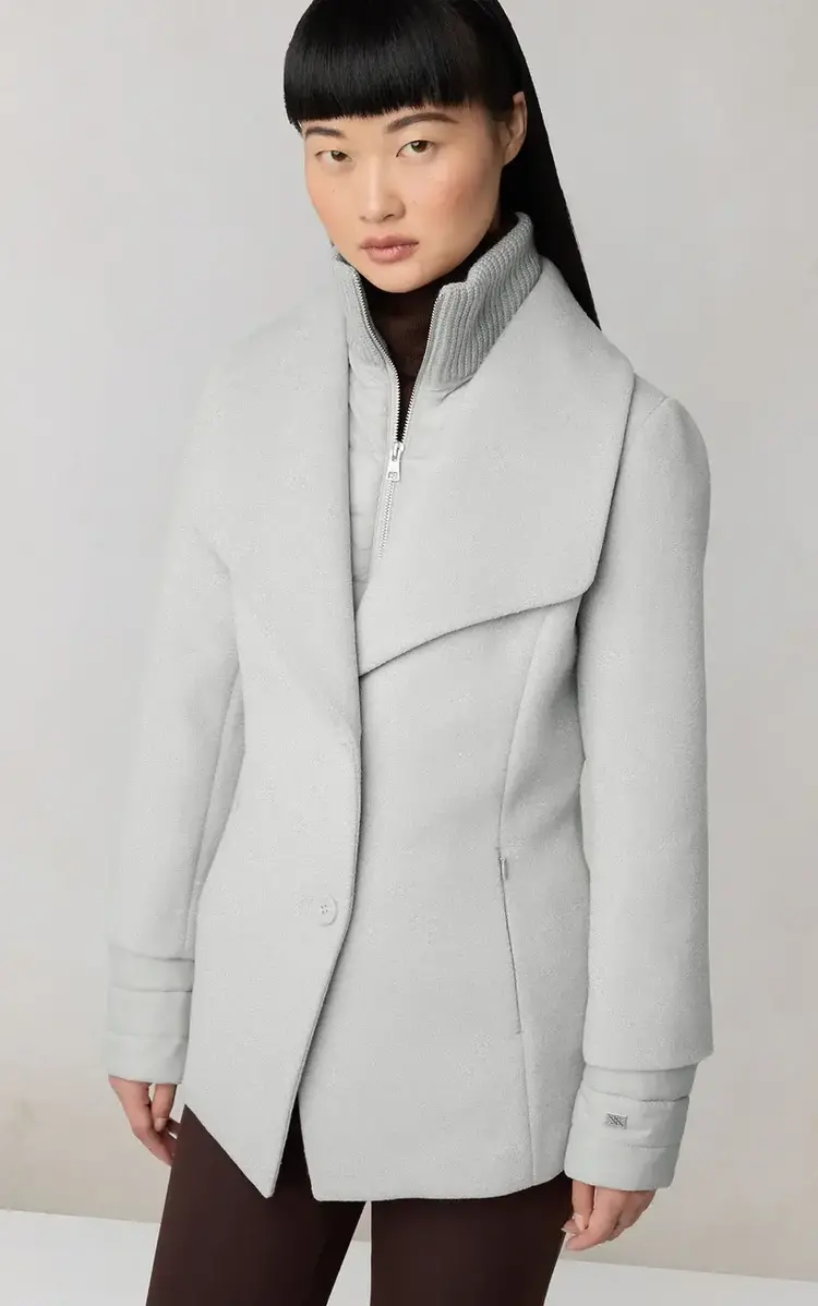 Soia & Kyo FRIEDA Wool Coat With Bib Stone Blue Heather
