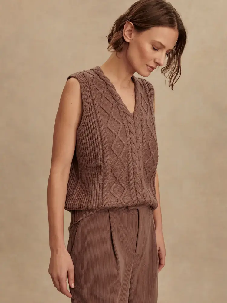 Varley Kay Cable Knit Vest Deep Taupe