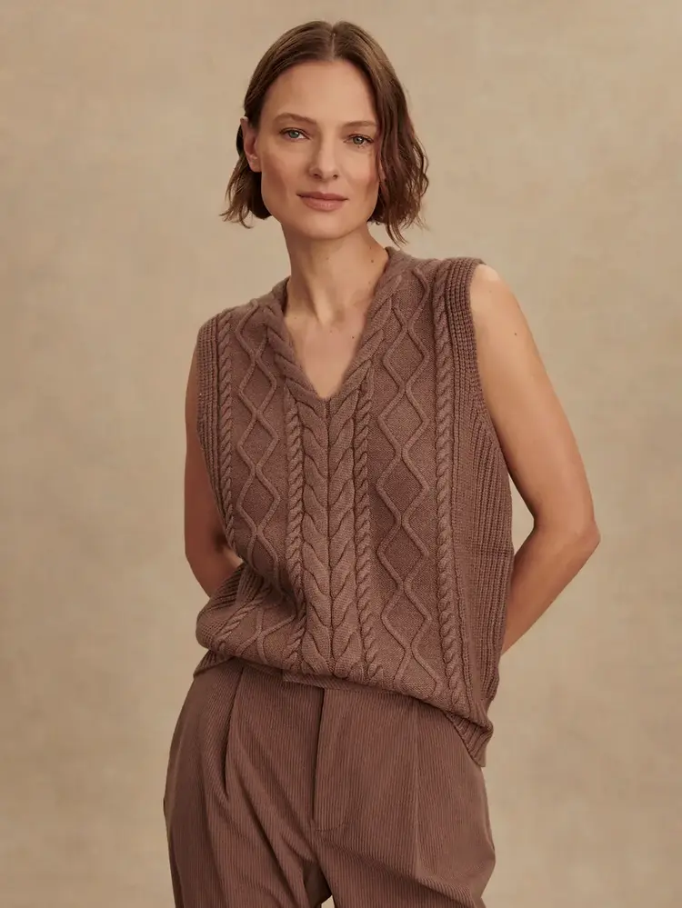 Varley Kay Cable Knit Vest Deep Taupe