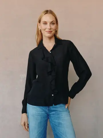 Bella Dahl Ruffle Front Shirt Black