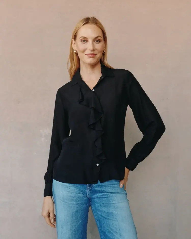 Bella Dahl Ruffle Front Shirt Black