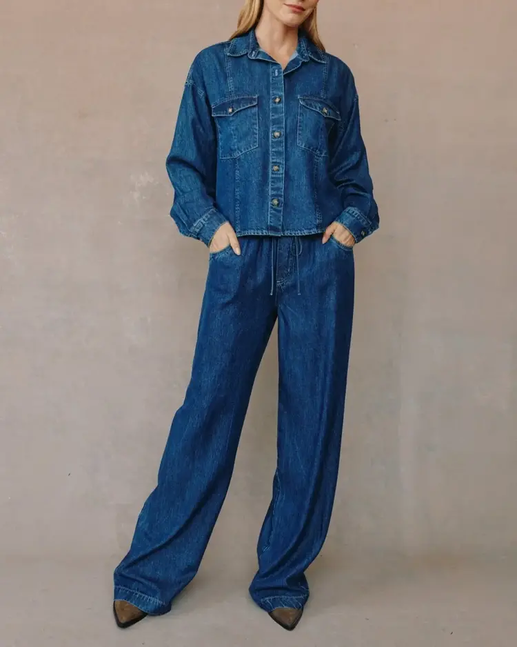 Bella Dahl Seamed Flap Pocket Shacket Deep Blue Rinse