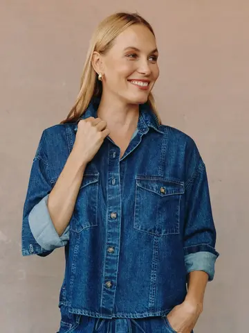 Bella Dahl Seamed Flap Pocket Shacket Deep Blue Rinse