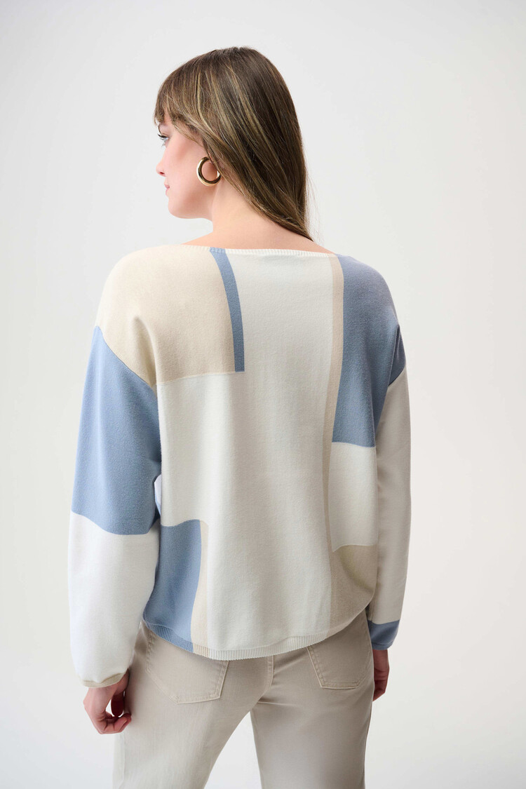 Joseph Ribkoff Brushed Viscose Yarn Color Block Sweater Winter White/Birch/Chambray