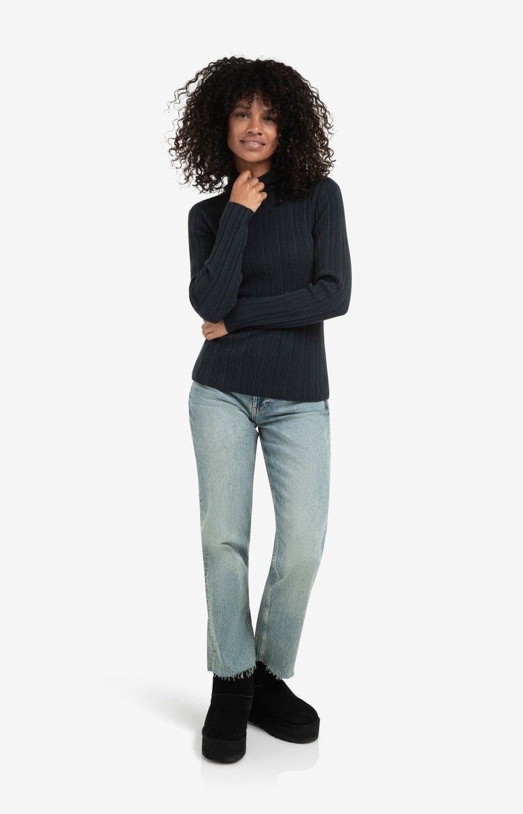 Yaya Fitted Ribbed Sweater with Hood and High Neck Collegiate Blue