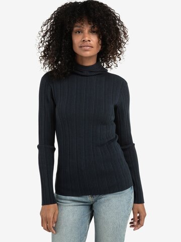 Yaya Fitted Ribbed Sweater with Hood and High Neck Collegiate Blue