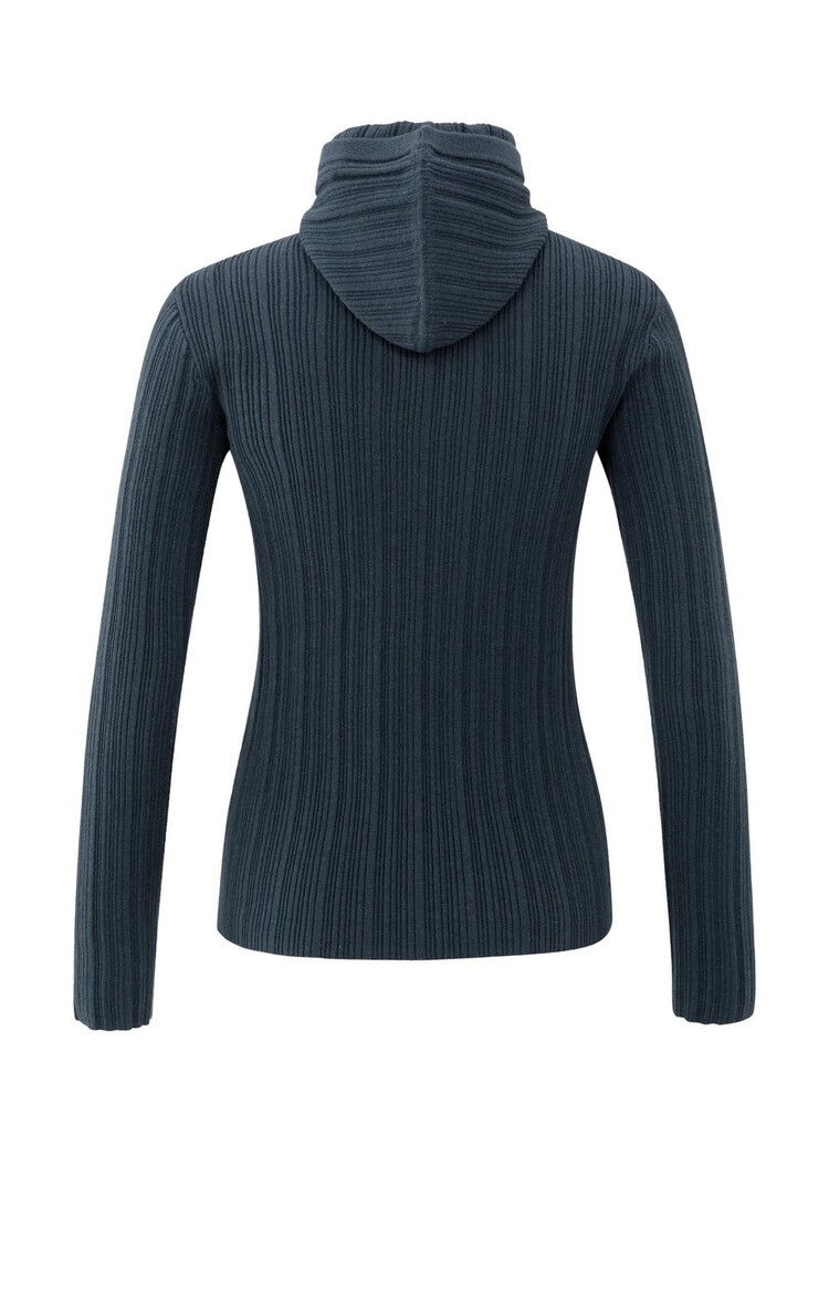Yaya Fitted Ribbed Sweater with Hood and High Neck Collegiate Blue
