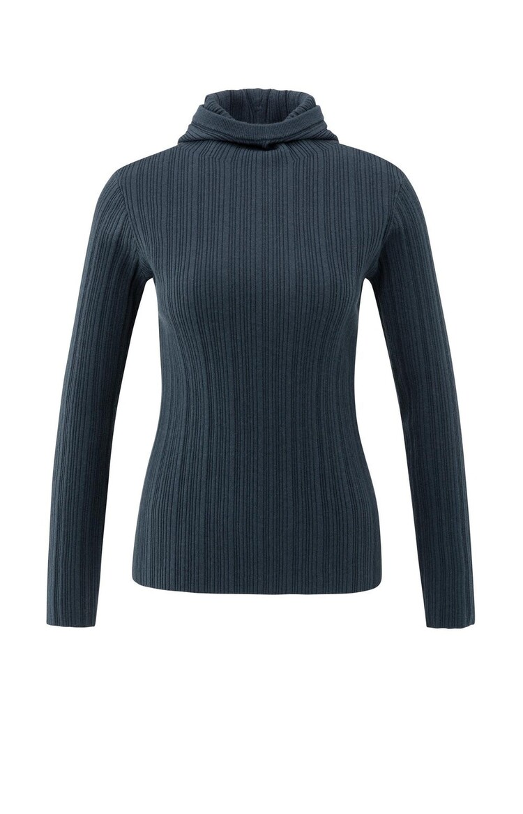 Yaya Fitted Ribbed Sweater with Hood and High Neck Collegiate Blue