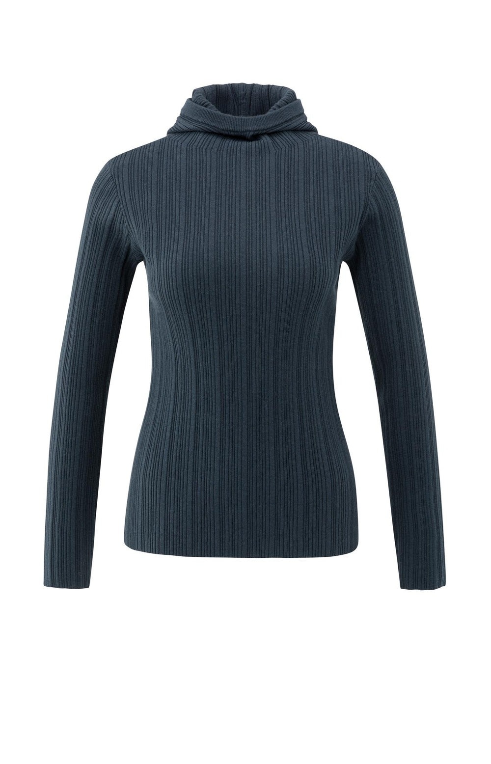 Yaya | Fitted Ribbed Sweater with Hood and High Neck Collegiate