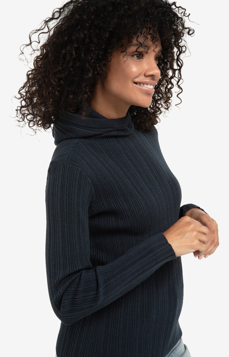 Yaya Fitted Ribbed Sweater with Hood and High Neck Collegiate Blue