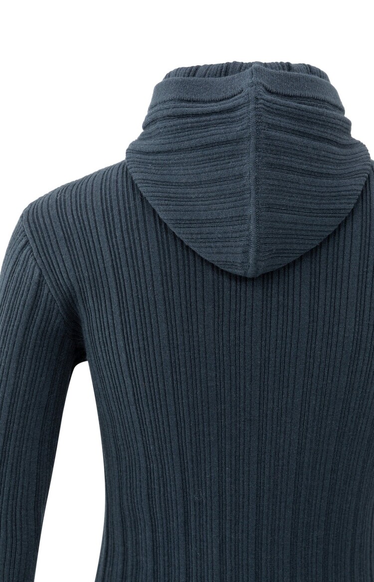 Yaya Fitted Ribbed Sweater with Hood and High Neck Collegiate Blue