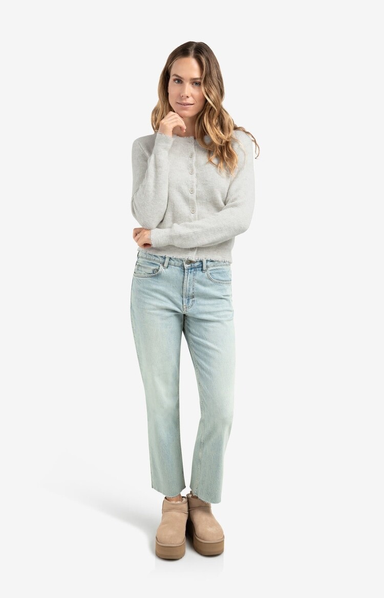 Yaya Short Melange Cardigan with Refined Trim Details Cloud Grey Melange