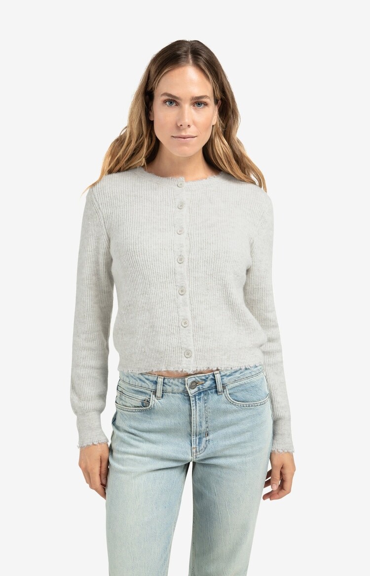 Yaya Short Melange Cardigan with Refined Trim Details Cloud Grey Melange
