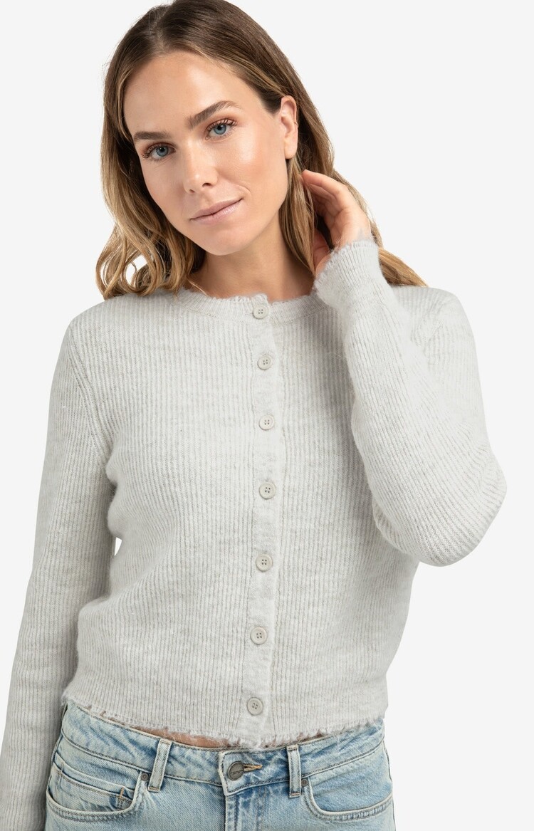 Yaya Short Melange Cardigan with Refined Trim Details Cloud Grey Melange