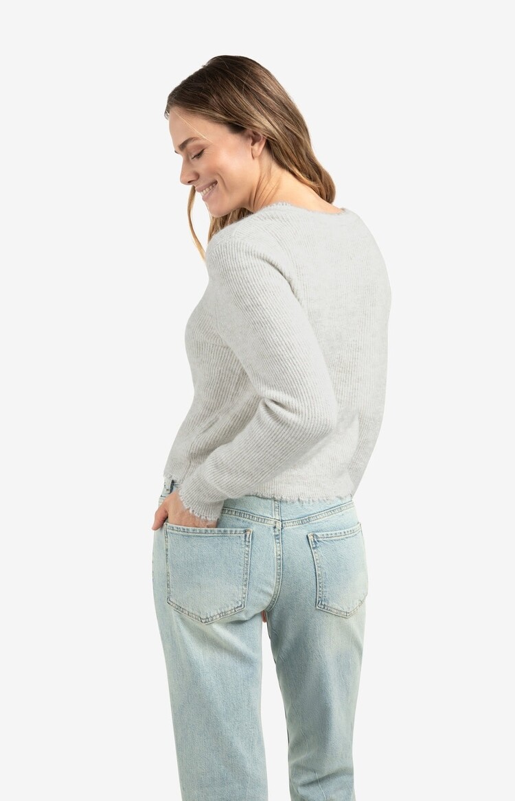 Yaya Short Melange Cardigan with Refined Trim Details Cloud Grey Melange