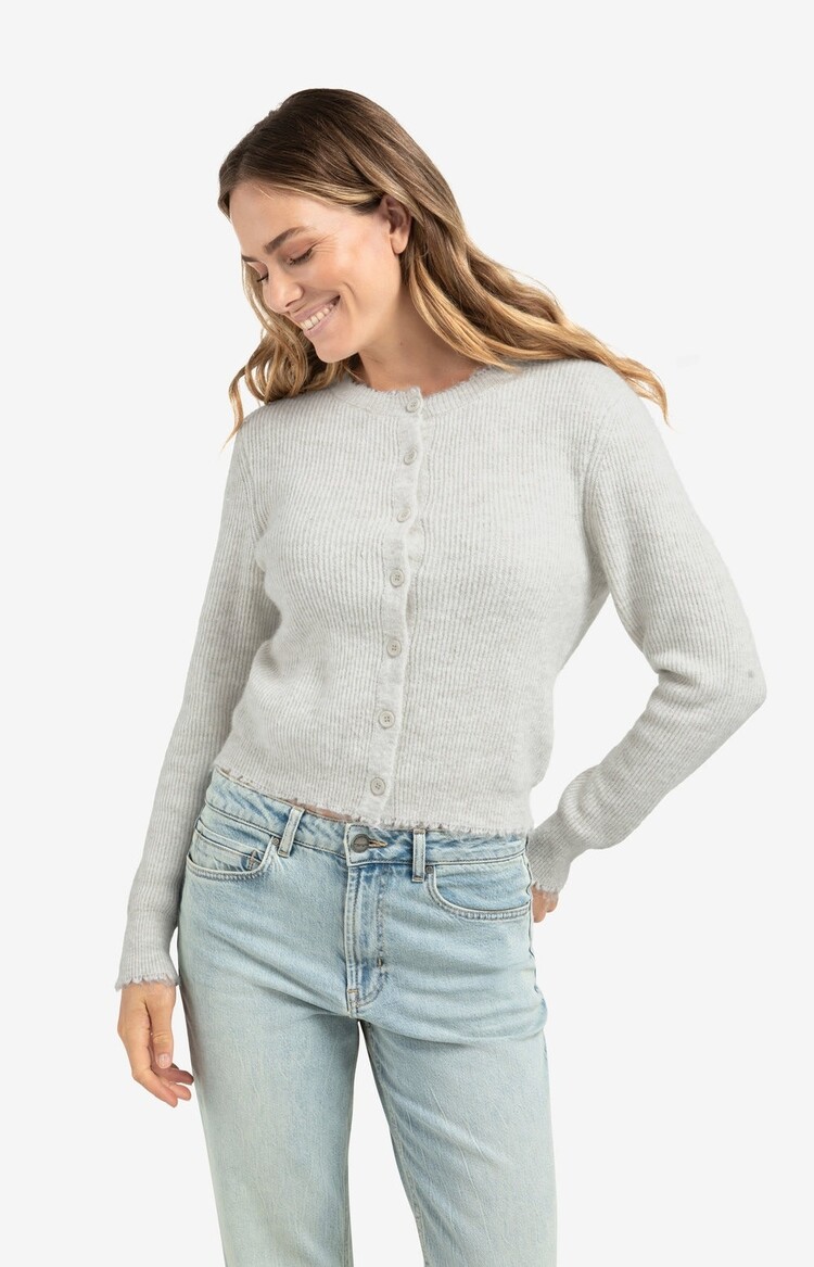 Yaya Short Melange Cardigan with Refined Trim Details Cloud Grey Melange