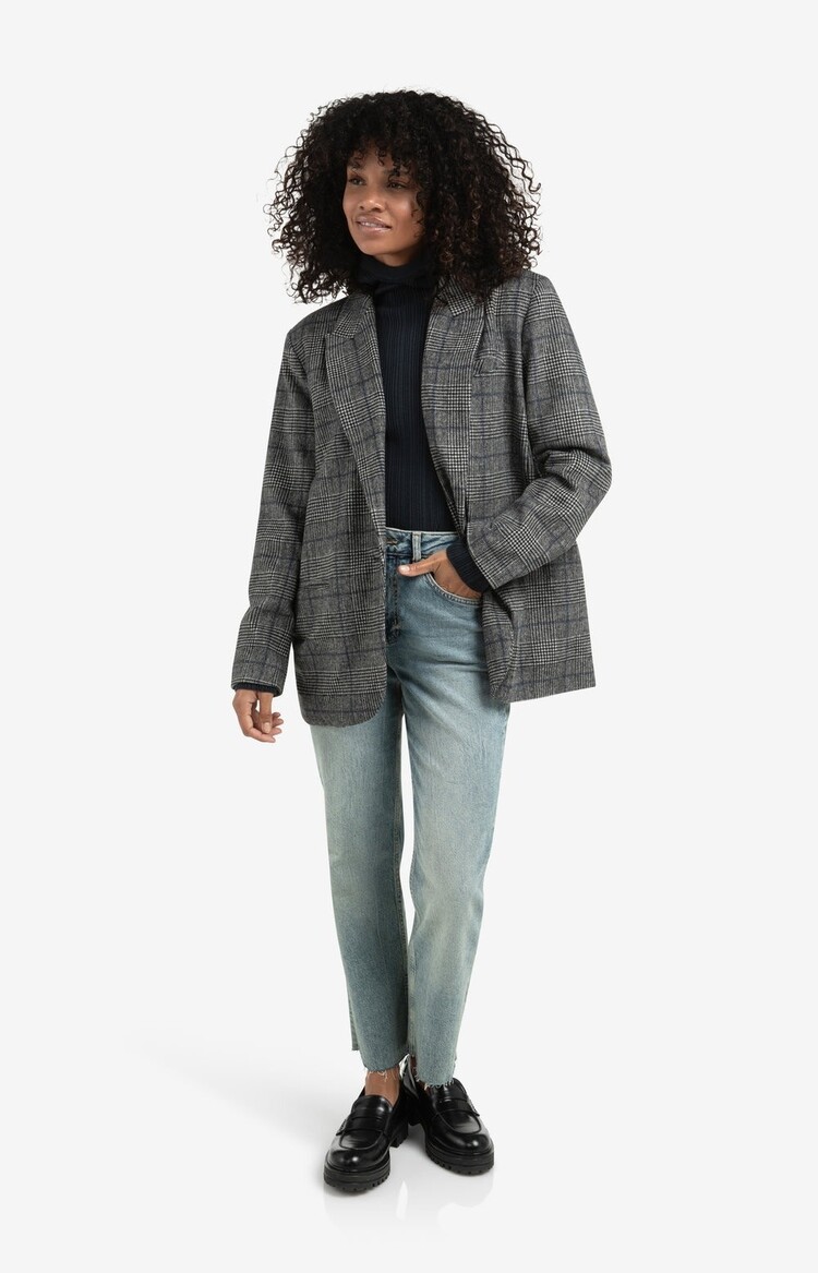 Yaya Oversized Checked Blazer with Button Closure Contours Gray Dessin